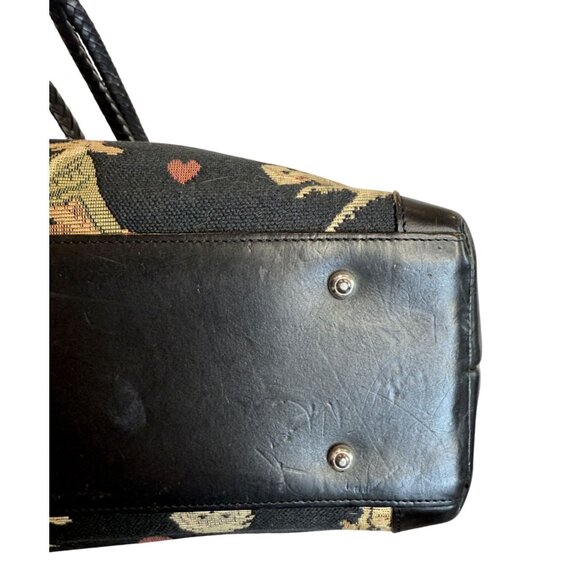 Brighton Vintage Tapestry Dog Tote with Leather Handles & Heart Charm Accents - Picture 9 of 11